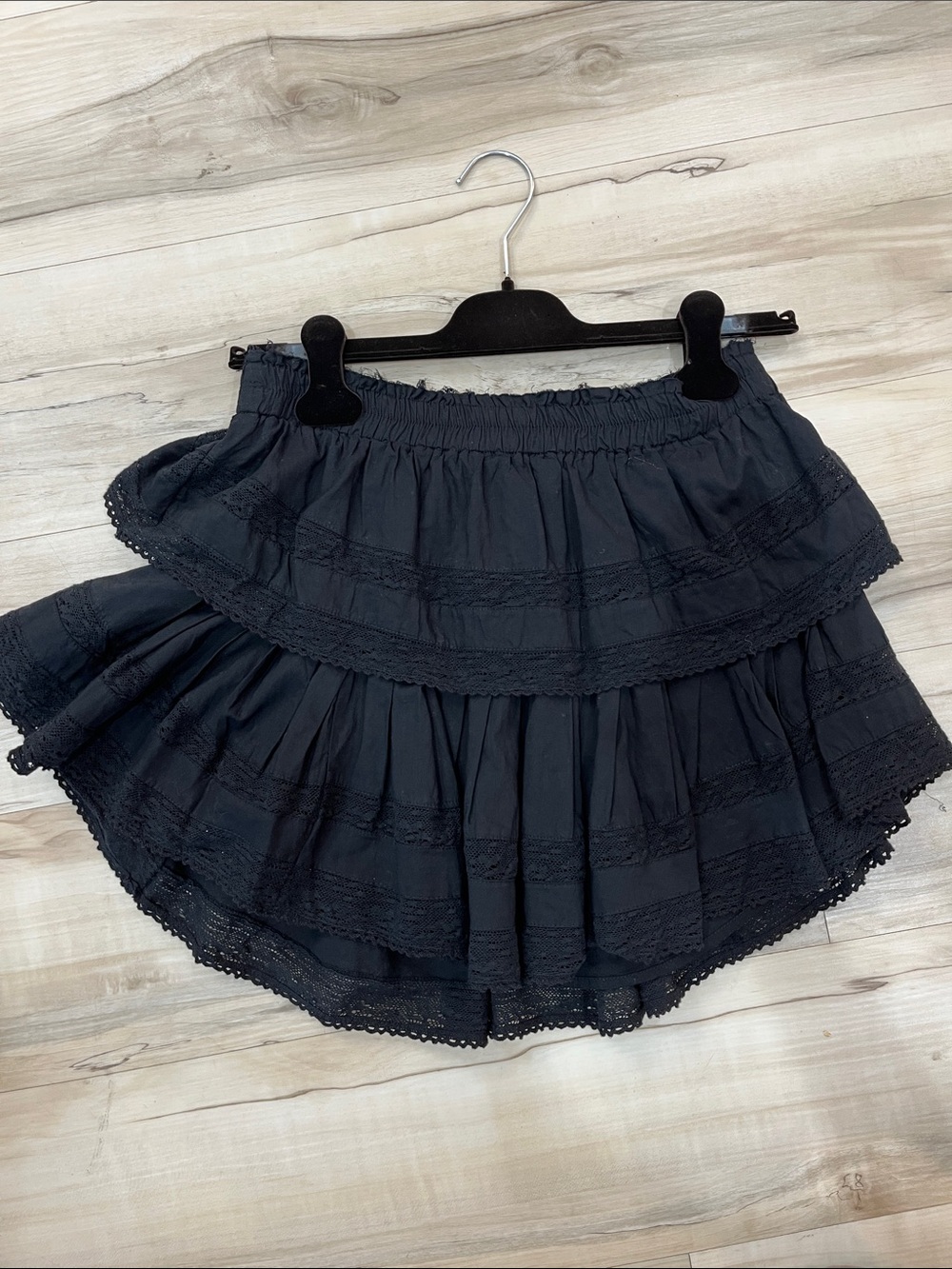 LoveShackFancy Black Tiered Lace Skirt